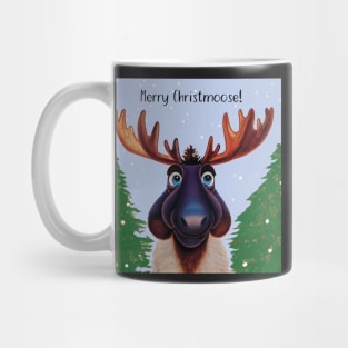 Merry Christmoose - Christmas Moose in the snow in blue and green Mug